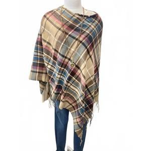 NEW COCO + CARMEN women's lightweight poncho in plaid